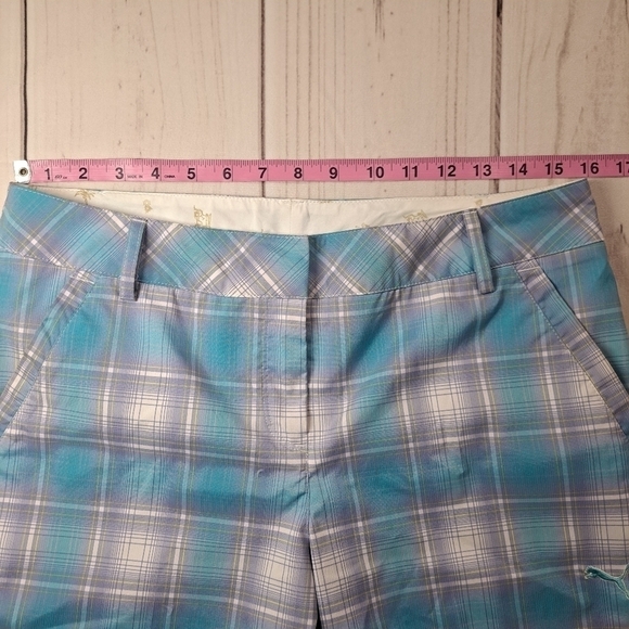 3 FOR 12 SALE Puma Golf Shorts 8 Blue Purple White Plaid Dry Cell Stretch Chino - Picture 9 of 13